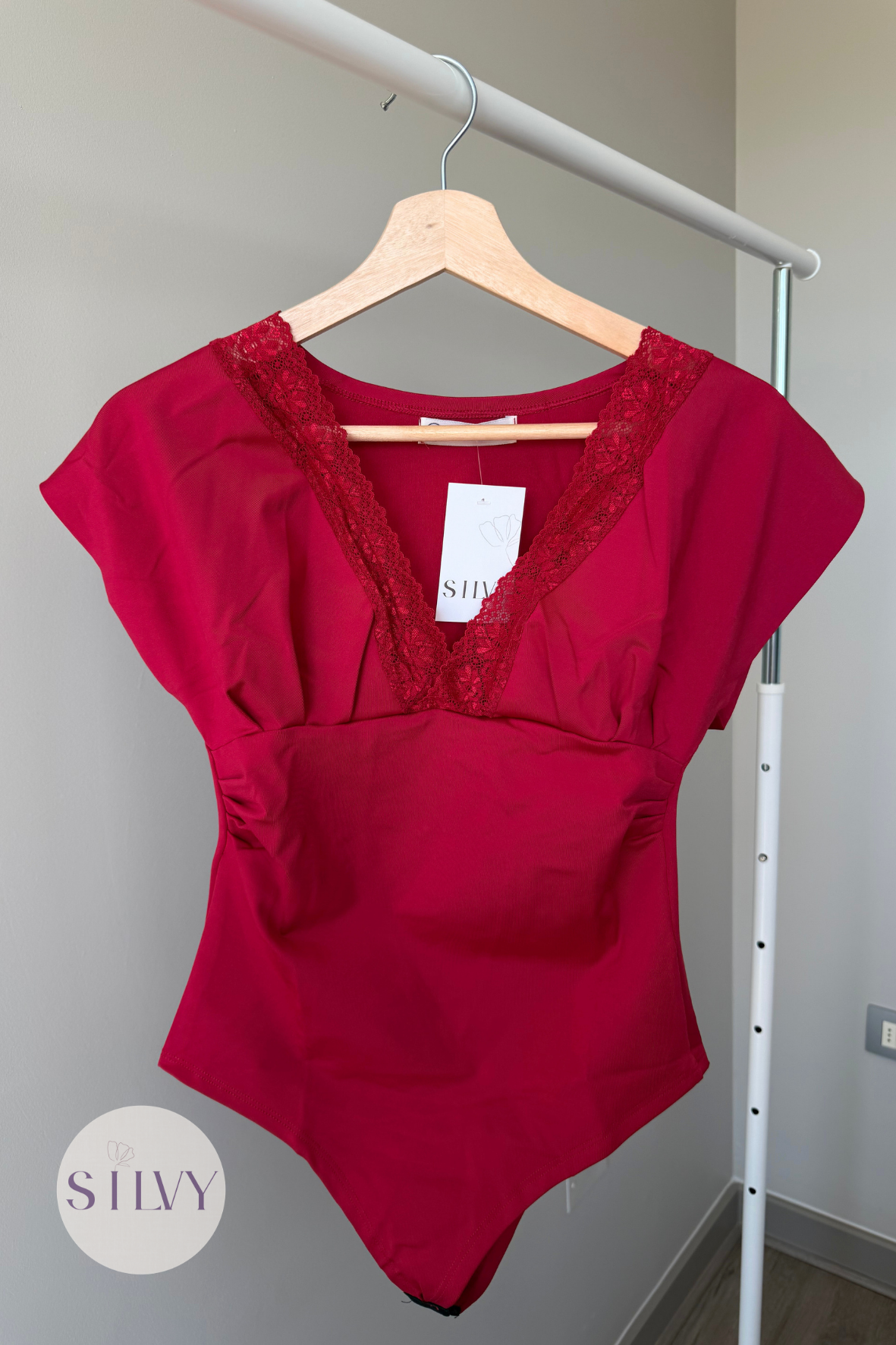 Body Ruth S/Manga Con Encaje Rojo