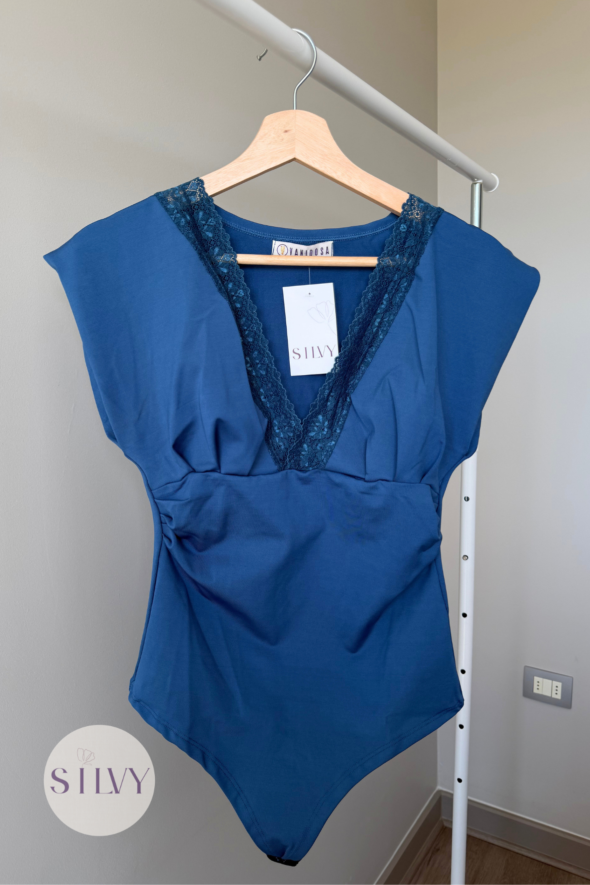 Body Ruth S/Manga Con Encaje Azul