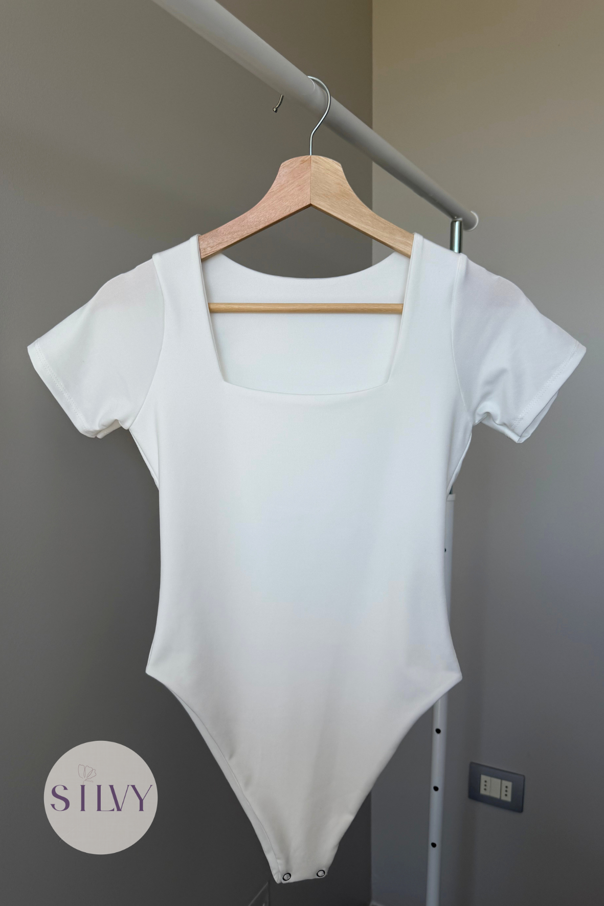 Body Manga Corta Cuello Cuadrado Blanco
